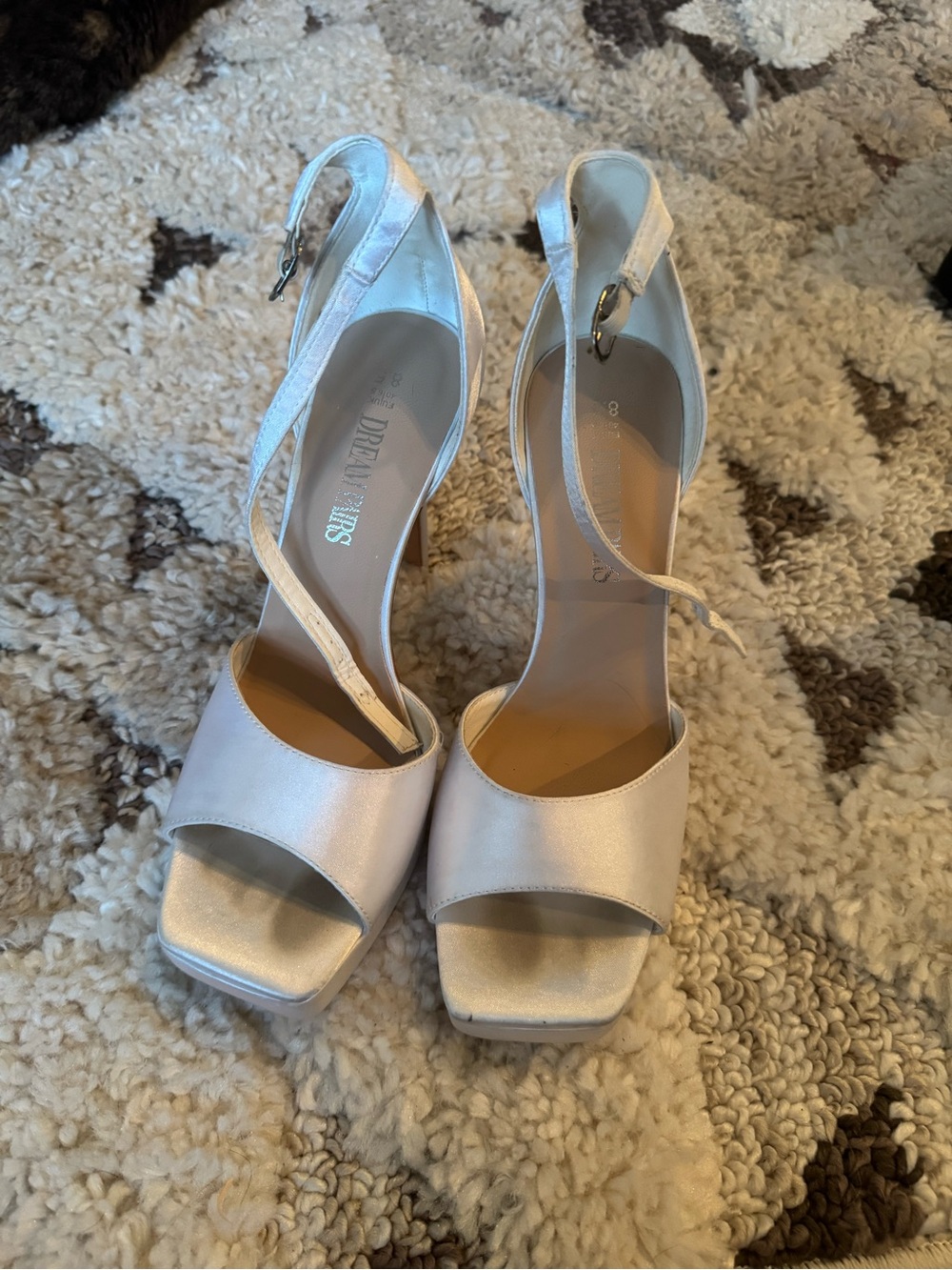 Dream Pairs white Satin Open-Toe Ankle Strap Heels